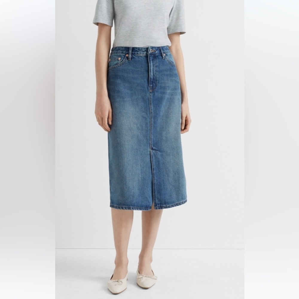 Club Monaco Indigo Rinse Denim Midi Skirt Size 24